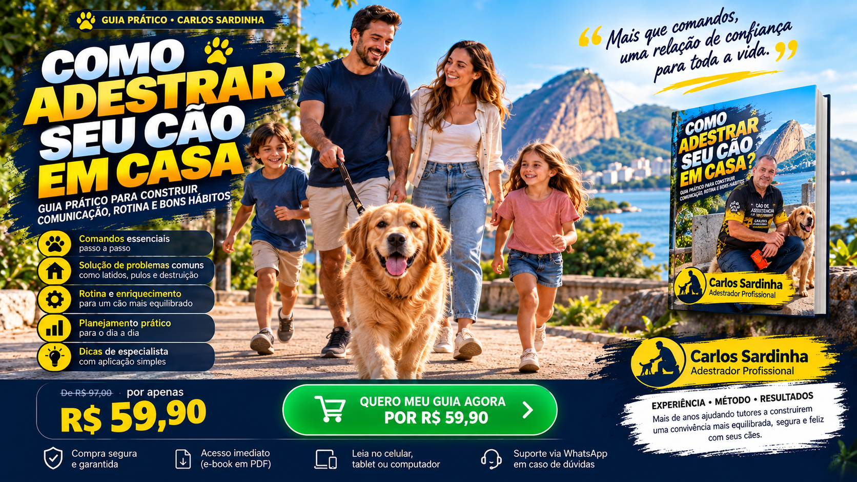 Família caminhando tranquilamente com seu cão — Guia Como Adestrar Seu Cão em Casa